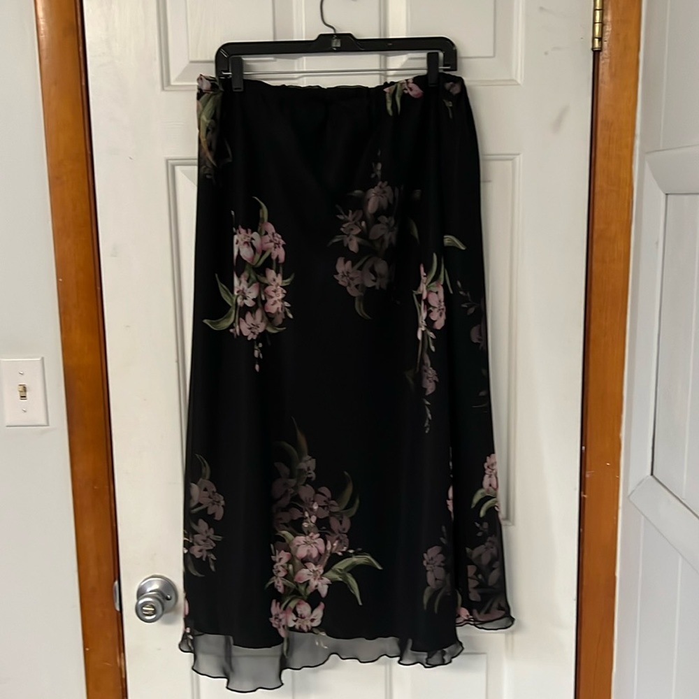 Black Fowered Skirt with Sheer Flowered Overlay.